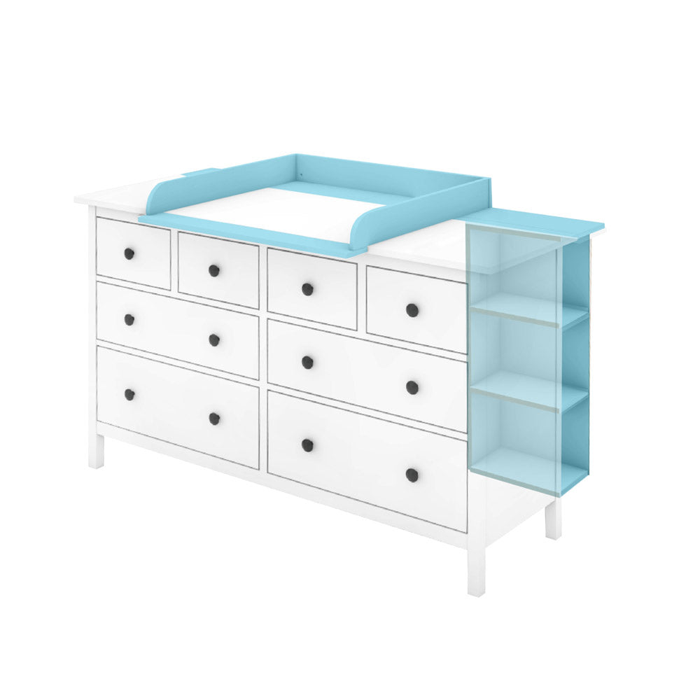 Hemnes Kommode mit 8 Schubladen, Wickelaufsatz und einem Stauraumregal.