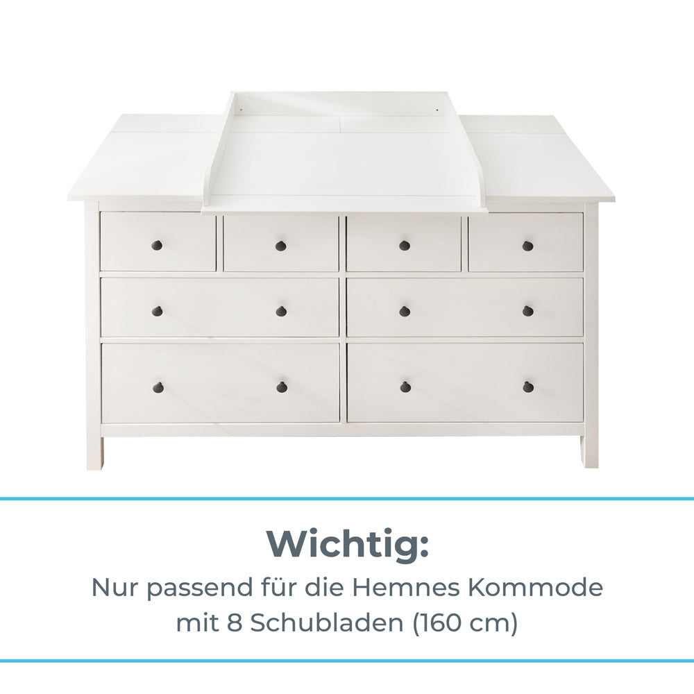 Passgenauer Wickelaufsatz für die 160 cm breite Hemnes Kommode von IKEA.