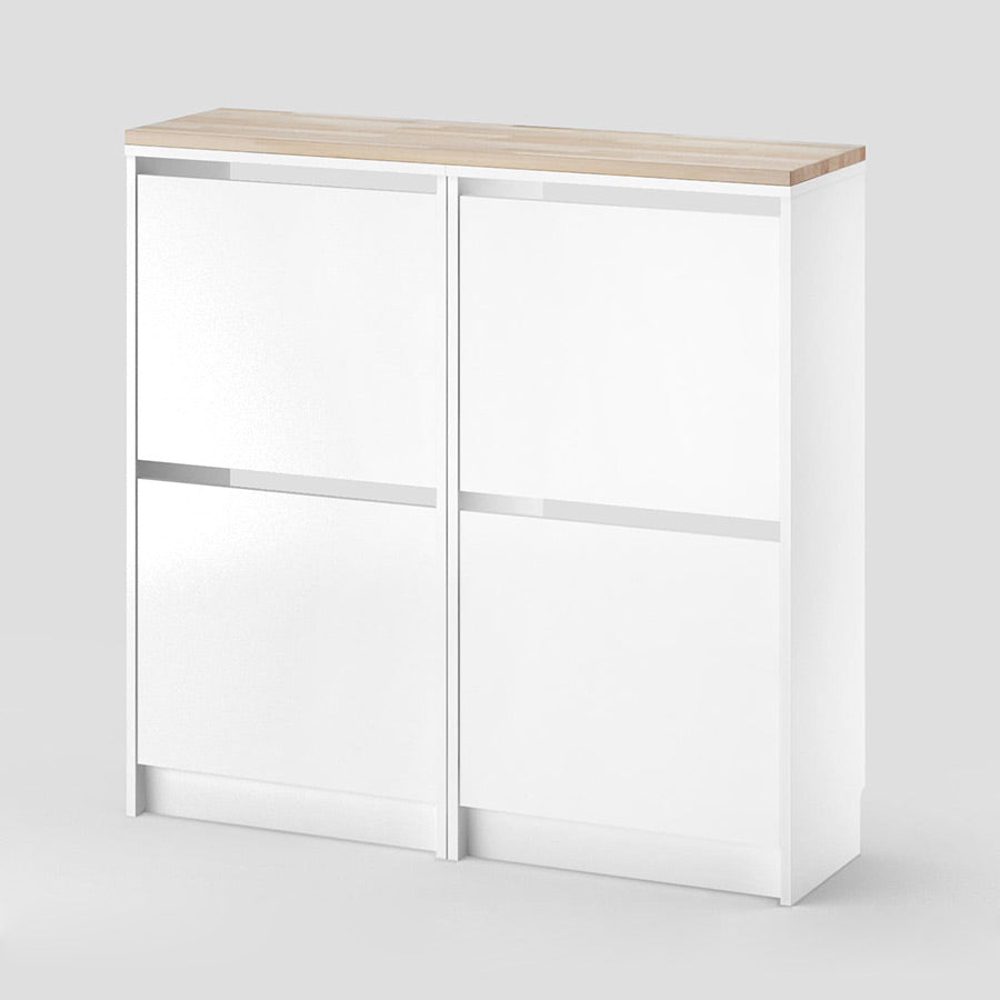 Weißer Schuhschrank mit Holzplatte