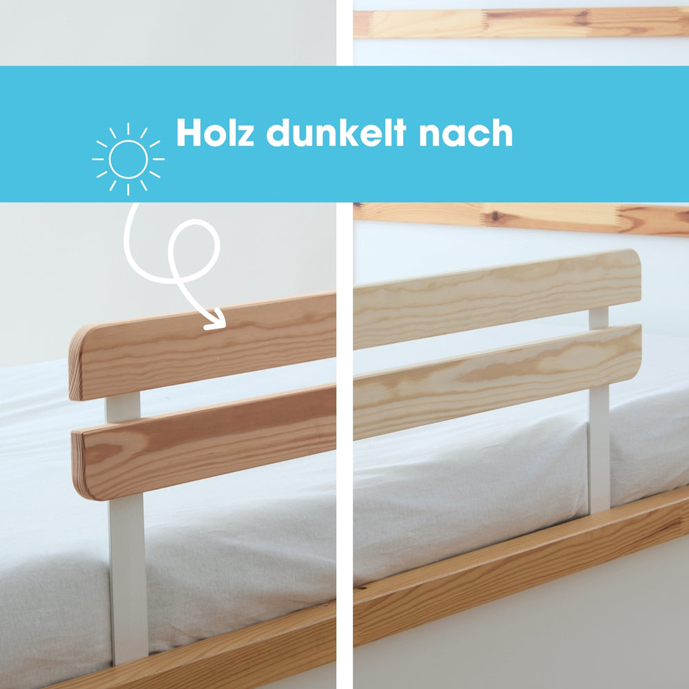 Kura Rausfallschutz aus Kiefernholz, welches mit der Zeit nachdunkelt.