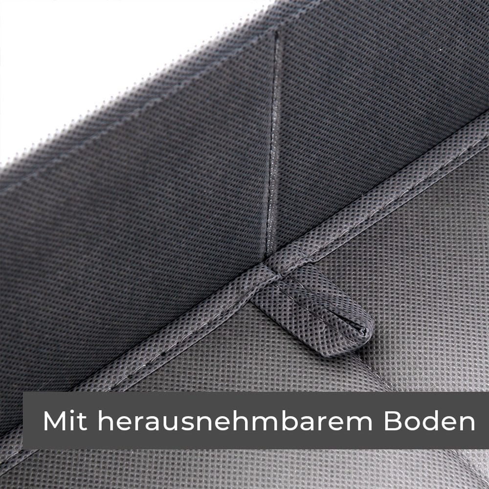 Detailaufnahme einer grauen Schubladenbox mit herausnehmbarem Boden für die Malm Kommode.