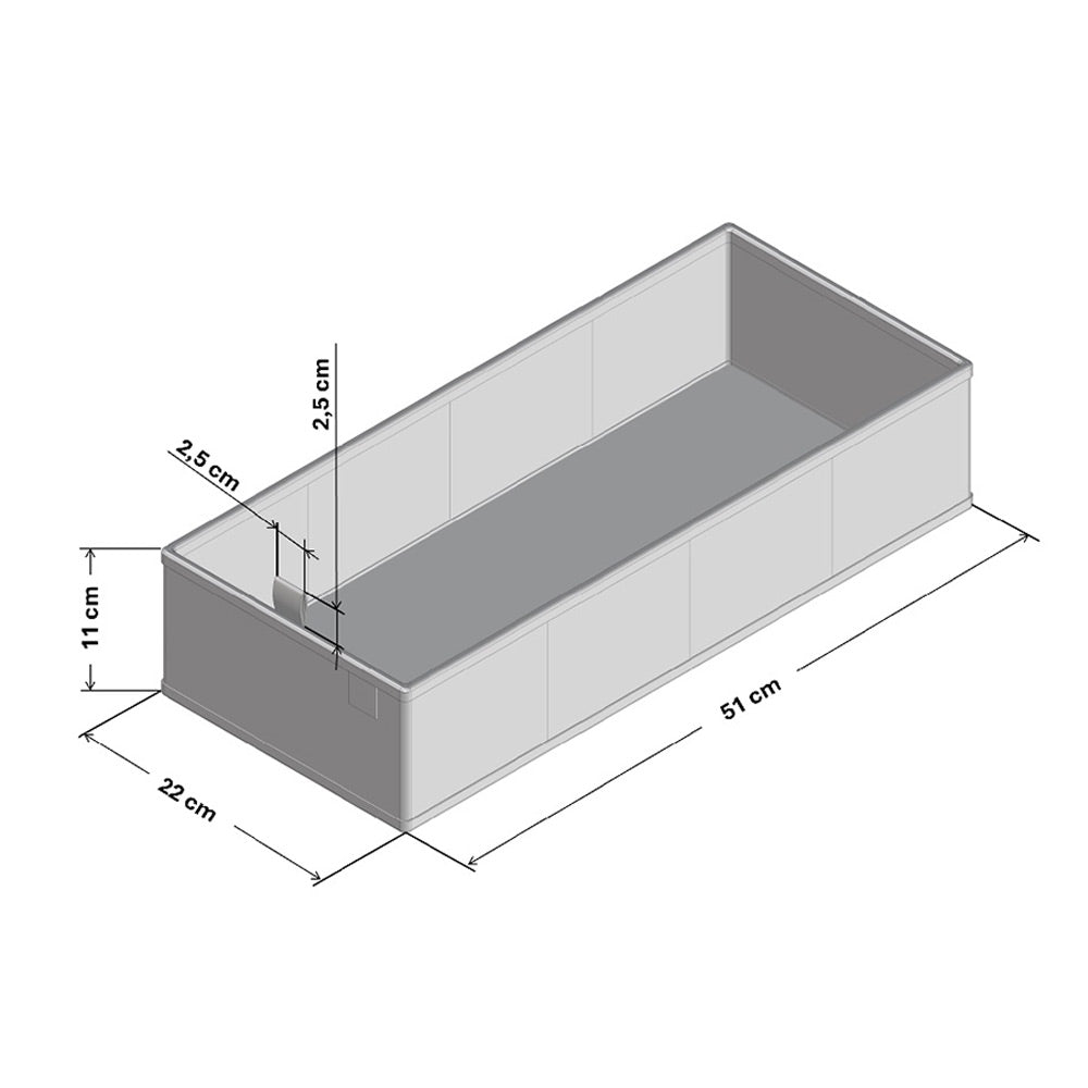 Eine technische Zeichnung von einem Pax Schubladen Organizer mit entsprechenden Maßangaben.