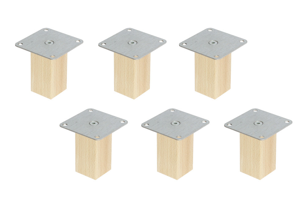 Sechs quadratische Möbelbeine aus Holz