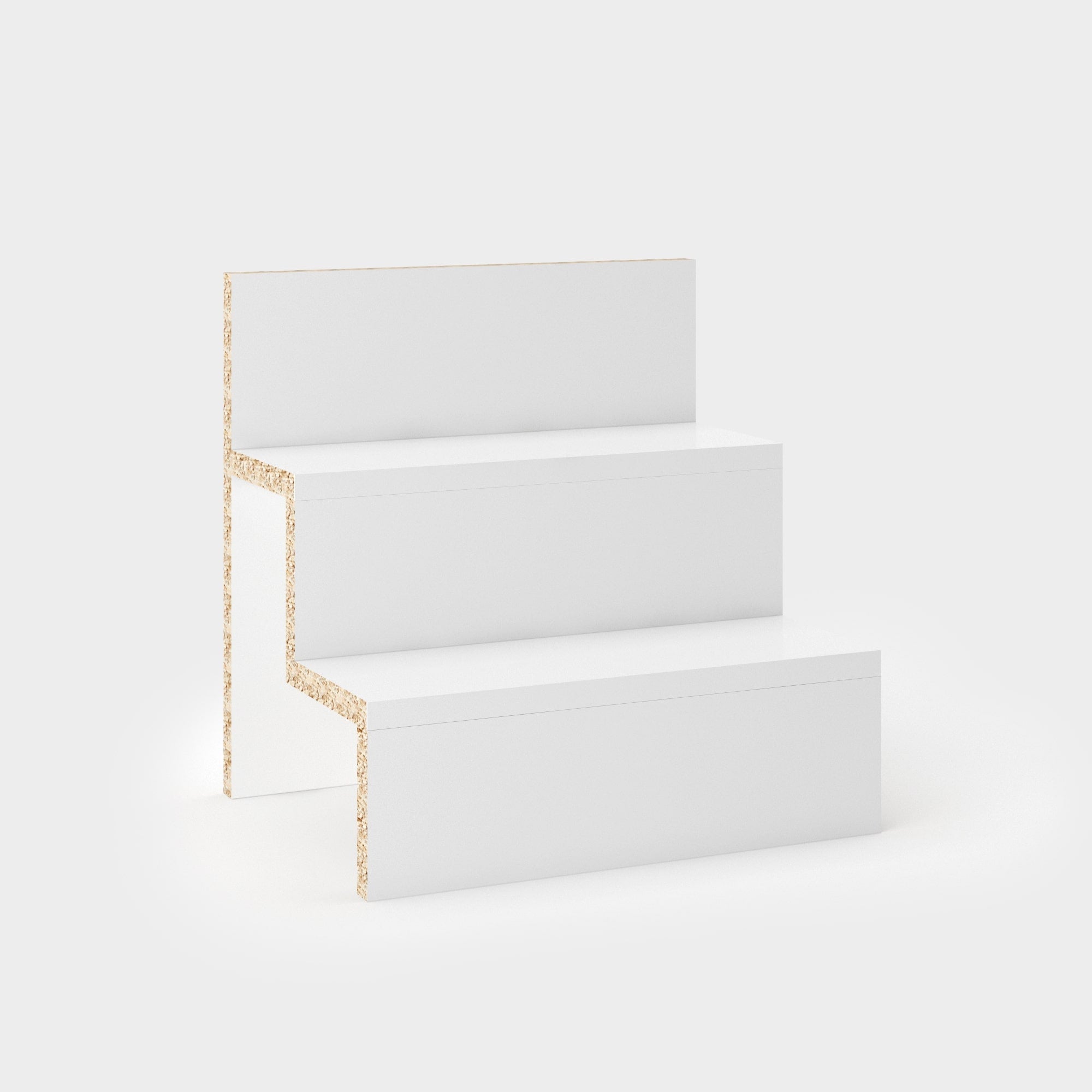 Weißes Kallax Stufenregal als Einsatz für 1 Regalfach.