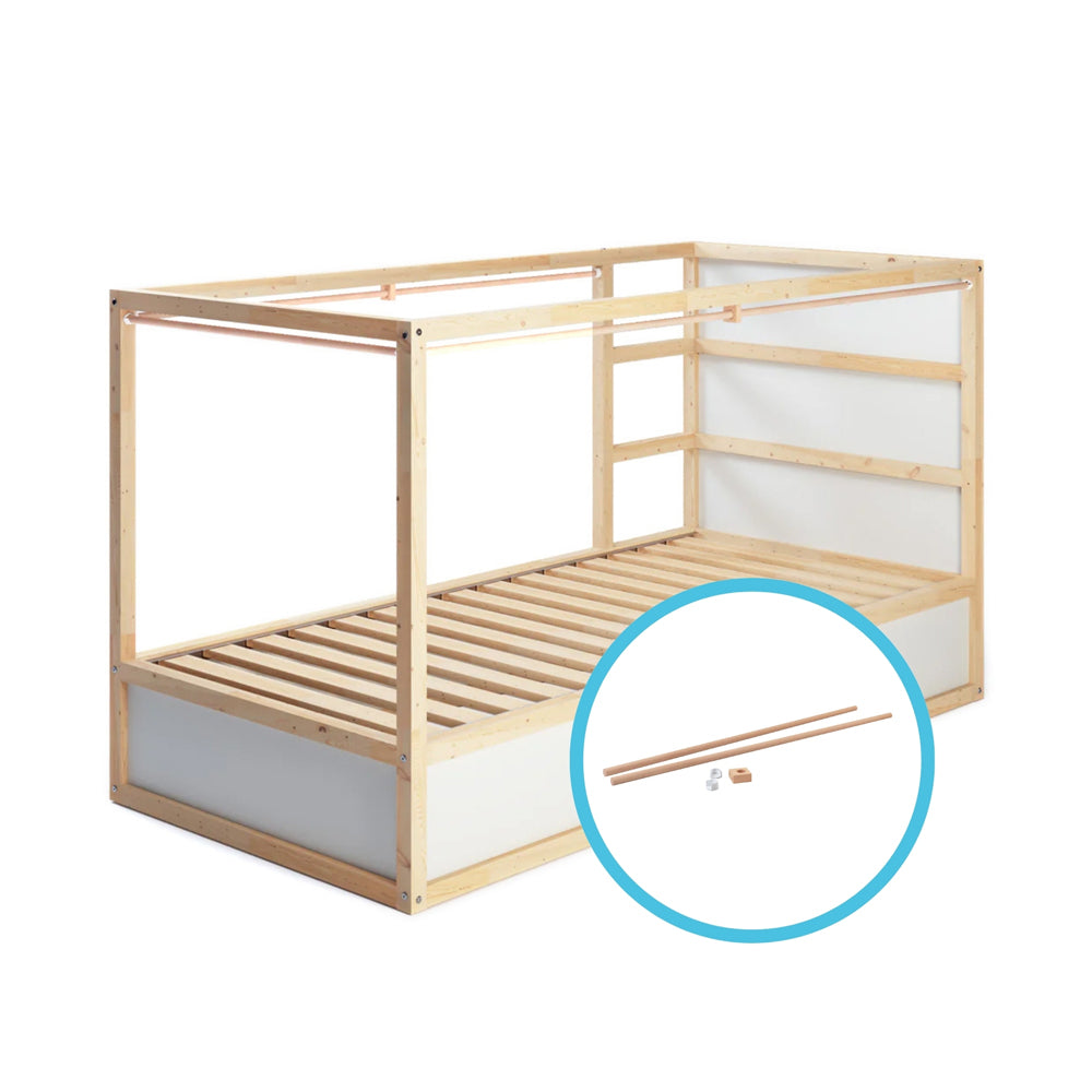 Kura Vorhangstange an 3 Seiten des Kura Bettes.