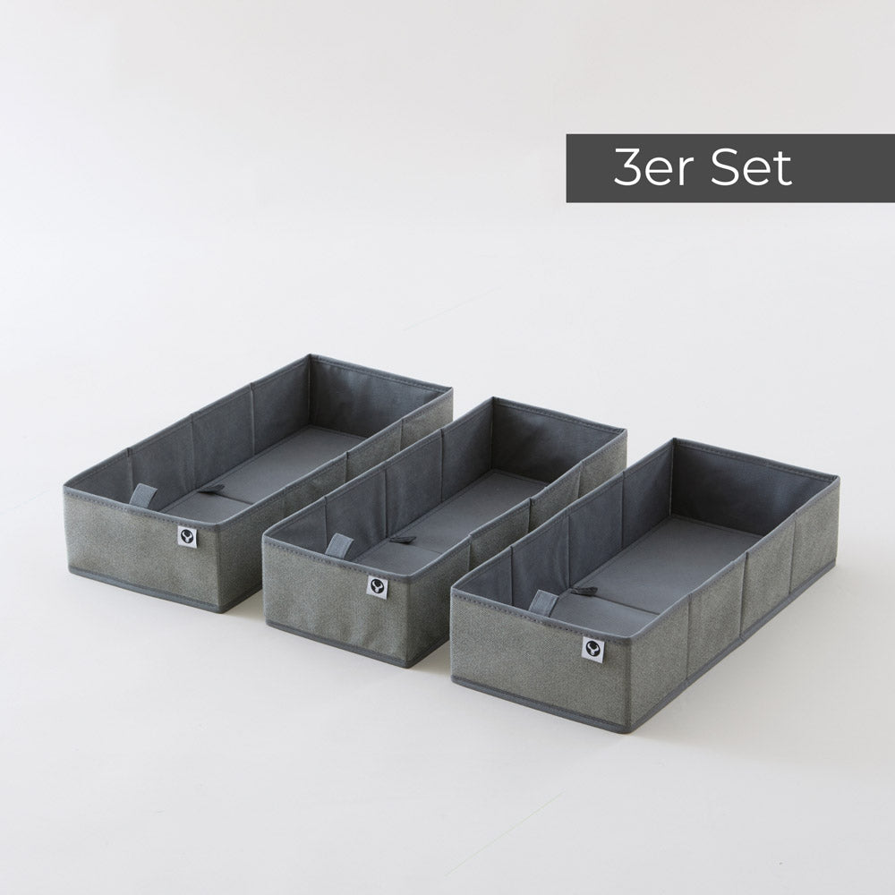 Graue Pax Organizer im 3er-Set für die 75 cm breiten IKEA Komplement Schubladen.