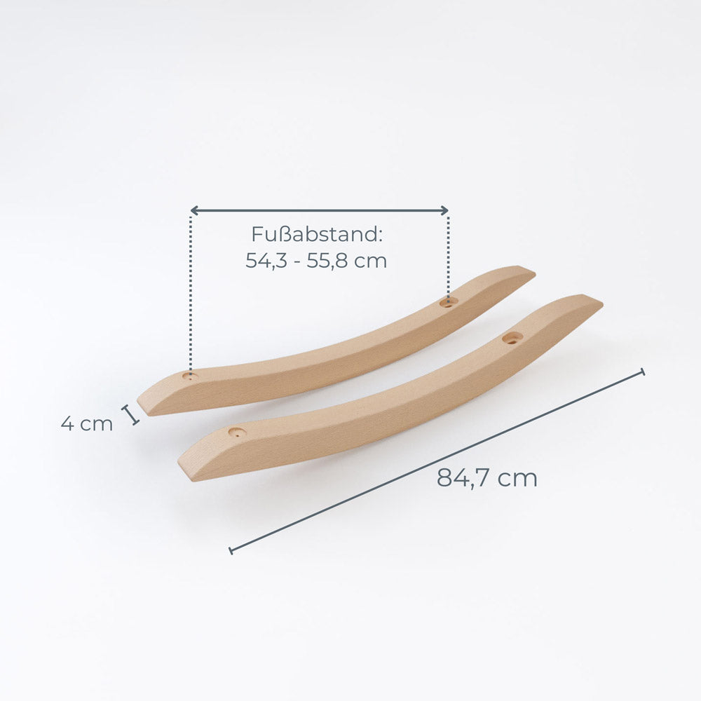 Strandmon Schaukelstuhlkufen aus Buche mit entsprechenden Maßangaben.
