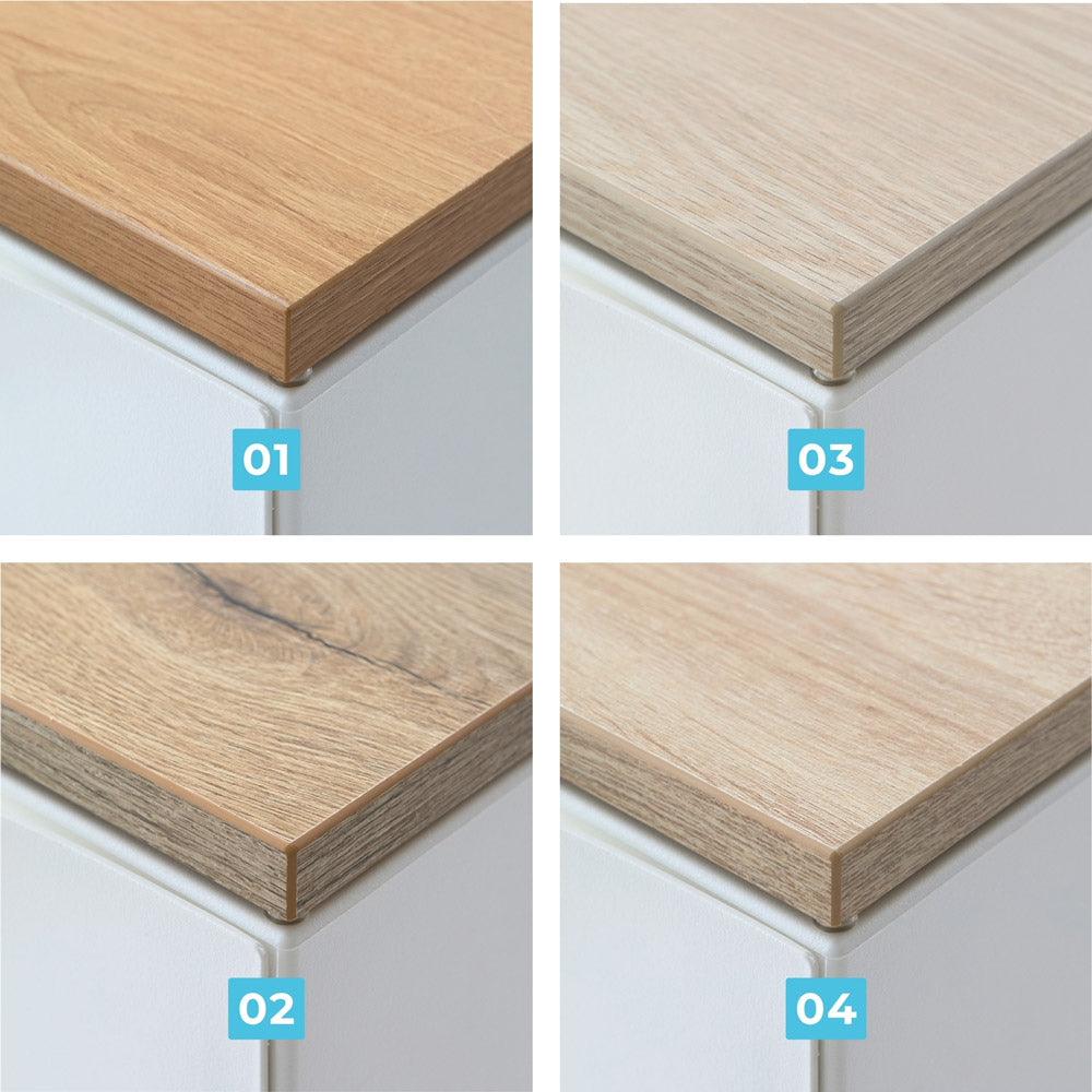 Vergleichsfoto der 4 Trones Holzplatten in 4 verschiedenen Holzfarben.