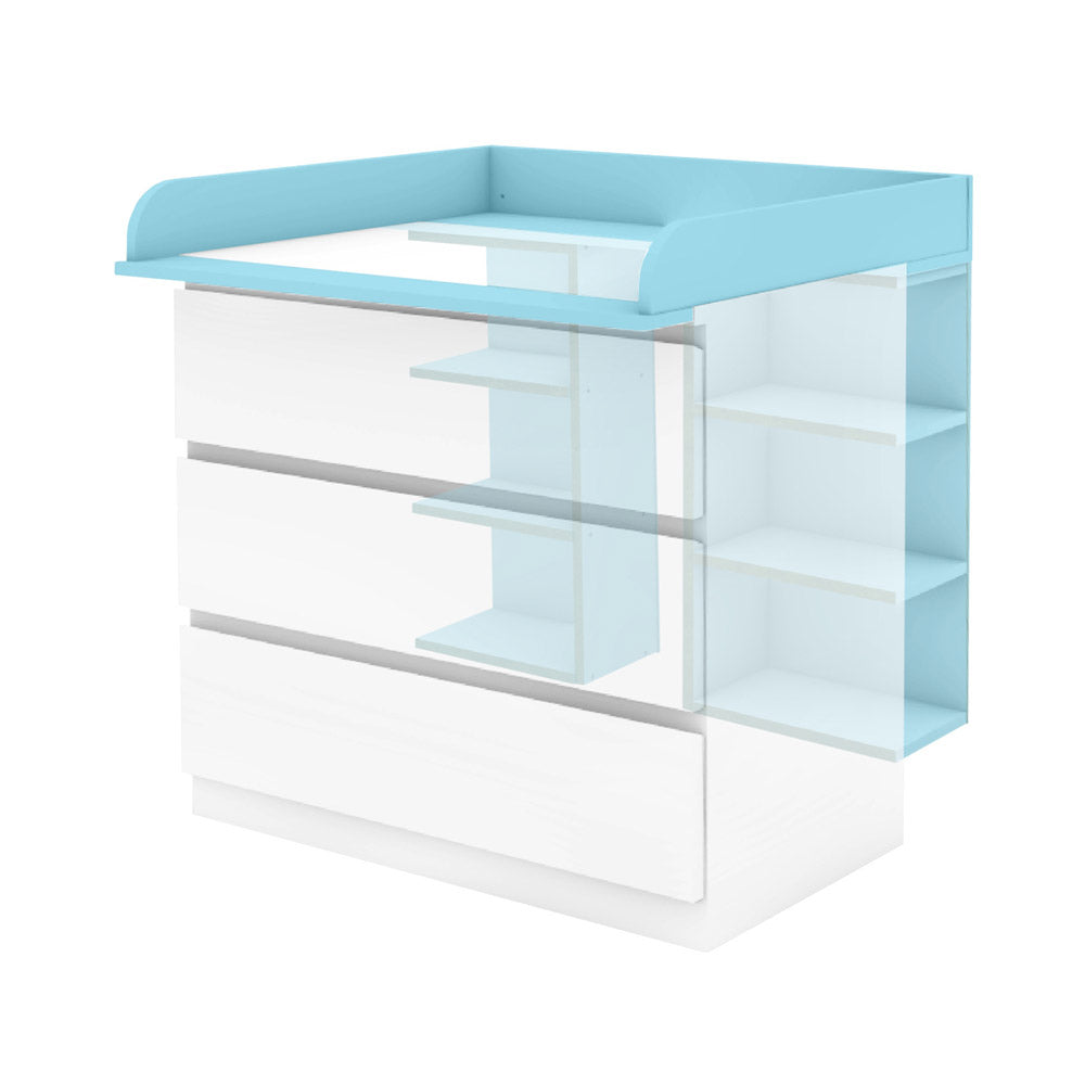 IKEA Malm Wickelkommode mit 3 Schubladen und 2 Stauraumregalen.