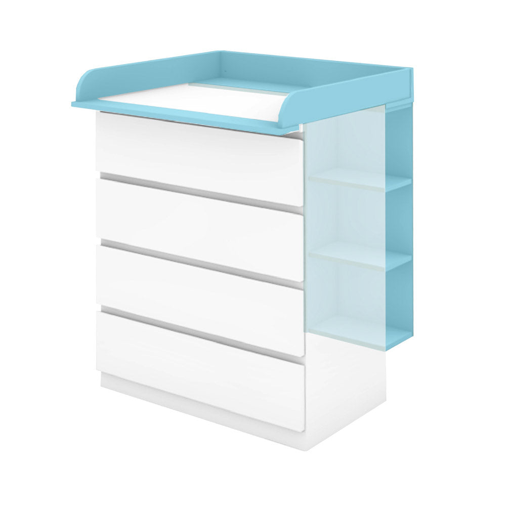 Malm Wickelkommode mit 4 Schubladen und passendem Stauraumregal.