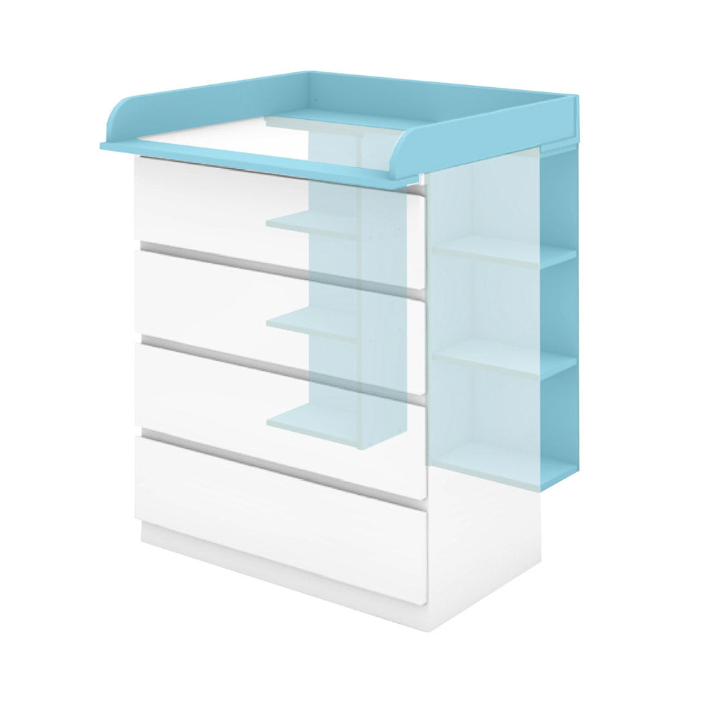 Malm Wickelkommode mit 4 Schubladen und 2 passenden Stauraumregalen.
