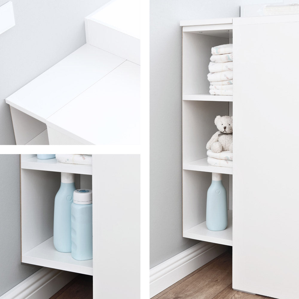 Detailaufnahmen vom Stauraumregal an der Malm Wickelkommode.