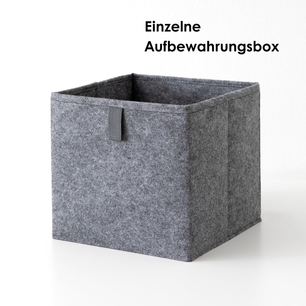 Aufbewahrungsbox aus Filz in Grau mit Ziehlasche für das Billy Regal von IKEA.