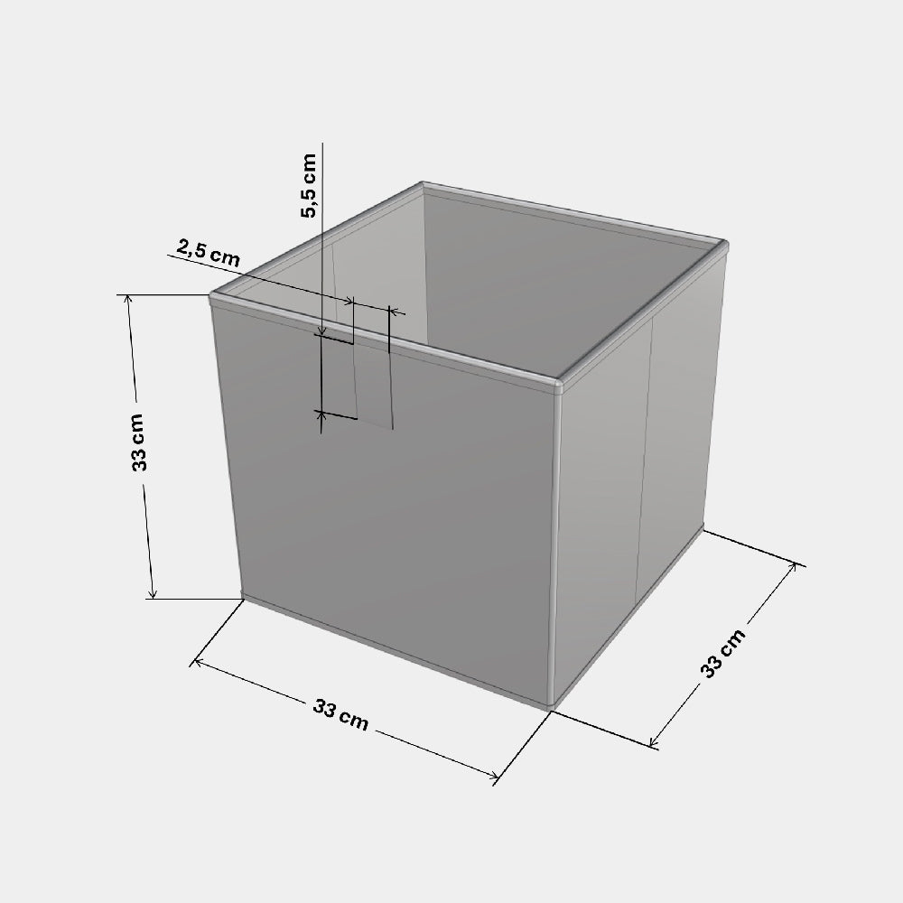 Box aus Filz für das Kallax Regal mit entsprechenden Maßangaben.