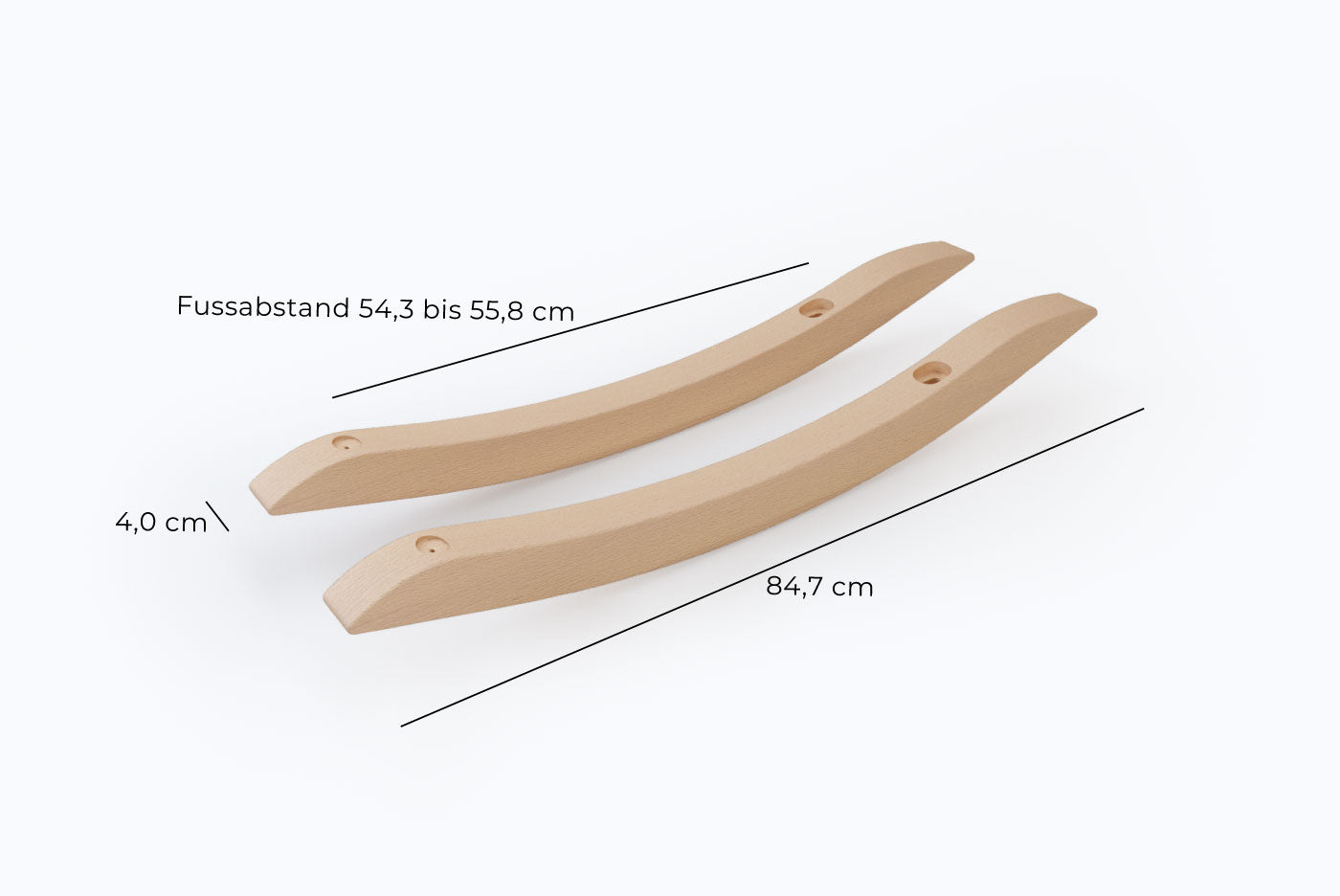 Holzkufen mit Maßen und Beschriftungen.