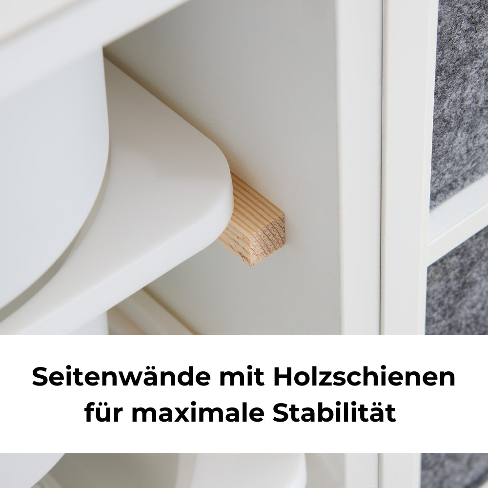 Kallax Einsatz mit Holzschienen für Aufbewahrungsboxen zum Hineinschieben.