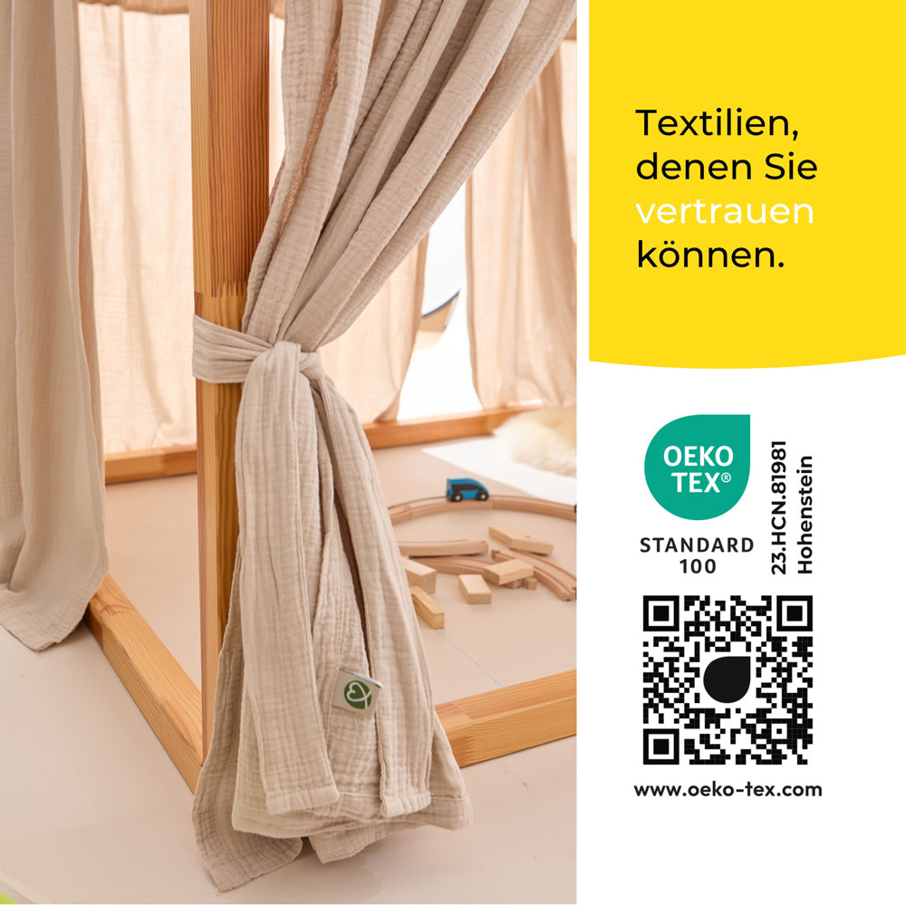 Oeko Tex® Standard 100 Zertifikat vom Kura Vorhang aus Musselin.