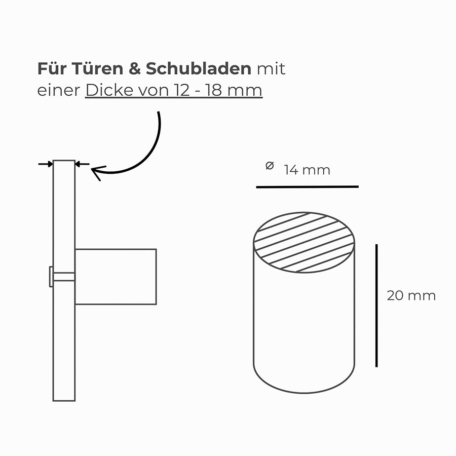 Technische Zeichnung von einem zylindrischen Möbelknopf mit Maßangaben.