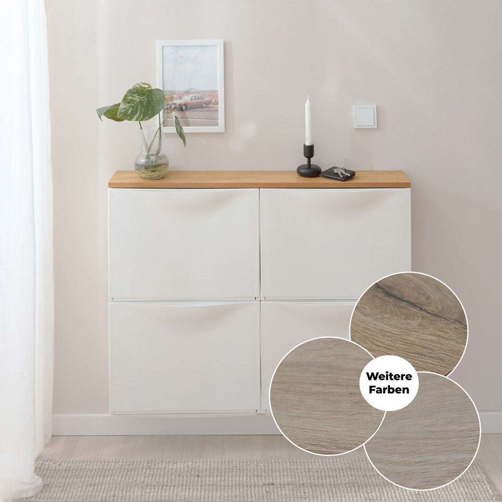 2 IKEA Trones Schuhschränke mit passender Holzplatte in Eiche Dekor in 4 verschiedenen Farben.