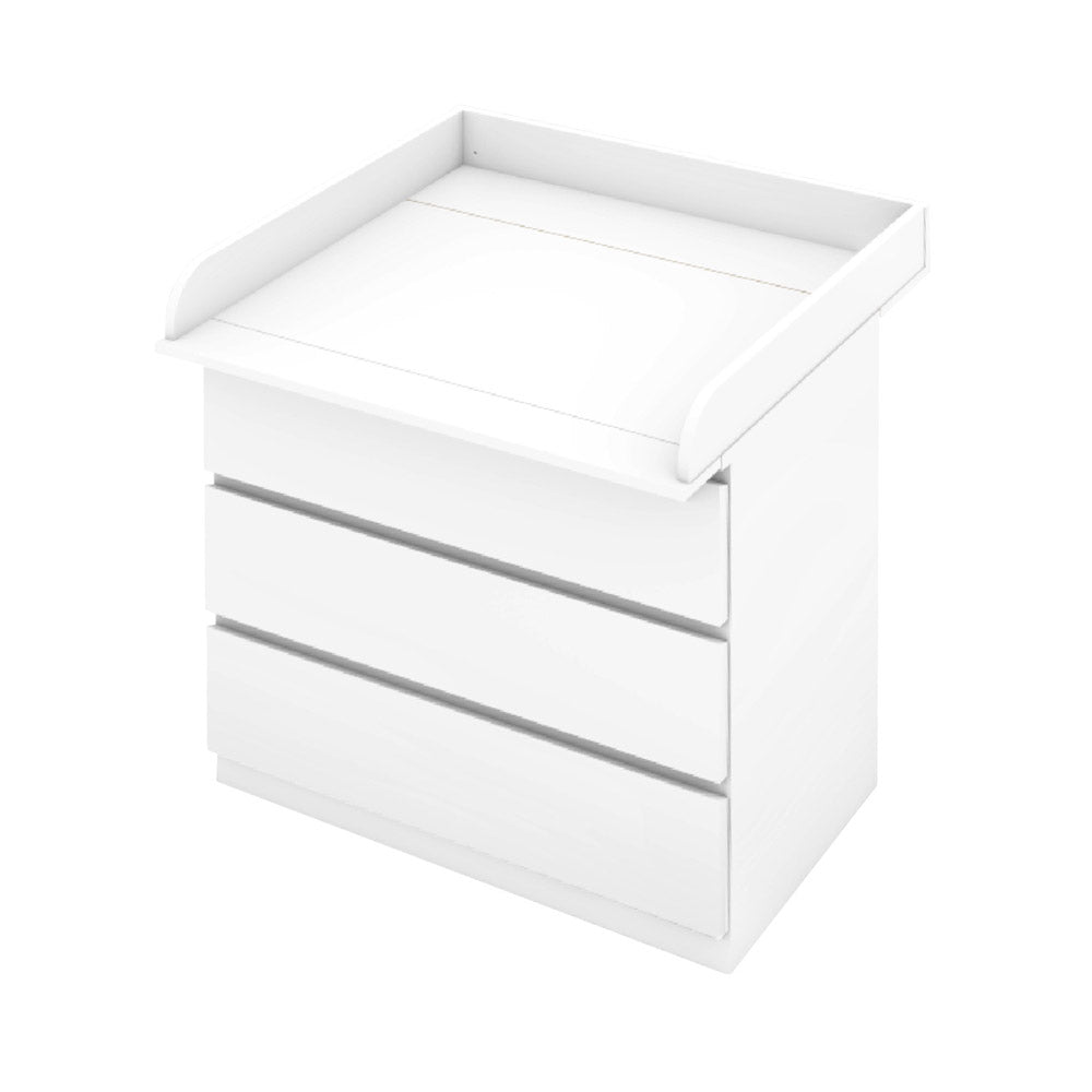 Weiße Malm Kommode mit Wickelaufsatz und 3 Schubladen.