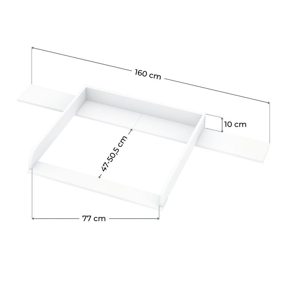 Technische Zeichnung vom Nordli Wickelaufsatz mit entsprechenden Maßangaben.